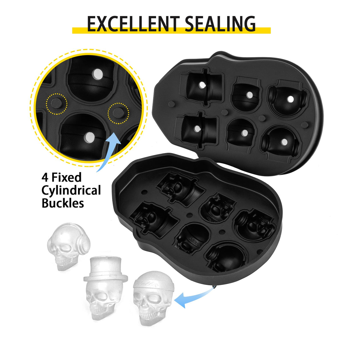 6-Cavity Skull Ice Cube Tray – feature detail view