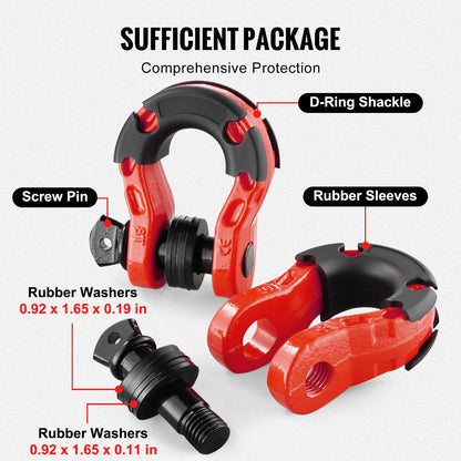 3/4" D-Ring Recovery Shackles 2-Pack, 30-Ton Break Strength, Red – additional product view