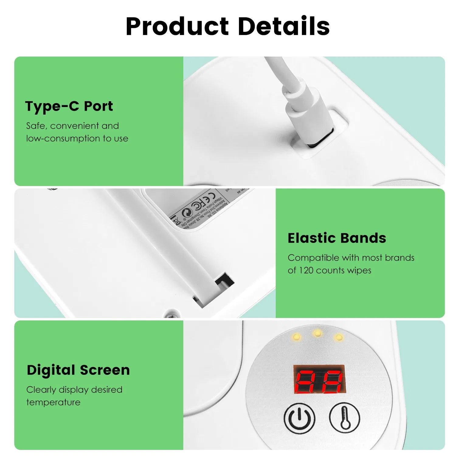 Baby Wipe Warmer with Night Light | 3 Temps, Type-C Powered – additional product view