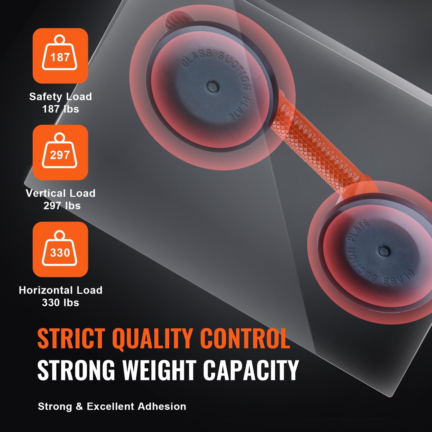 330 lb Vacuum Glass Suction Cup Lifters 2-Pack with Aluminum Handles – feature detail view