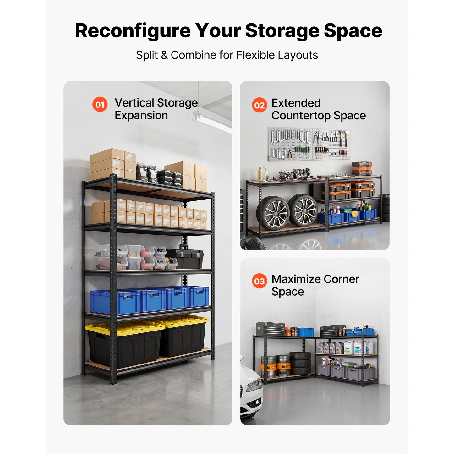 5-Tier Adjustable Metal Garage Shelving, 3000 lb Capacity – feature detail view