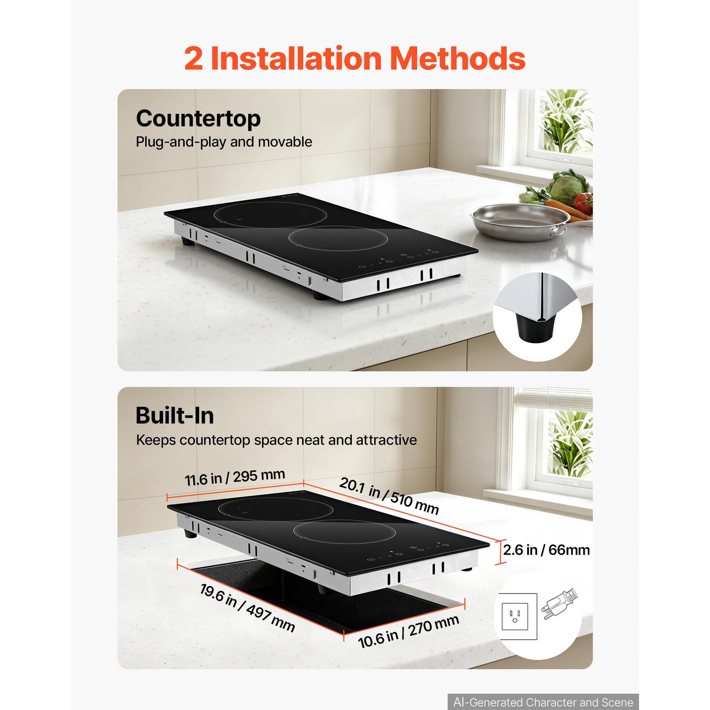 12" 2-Burner 1800W Electric Cooktop, 120V Touch Control – feature detail view