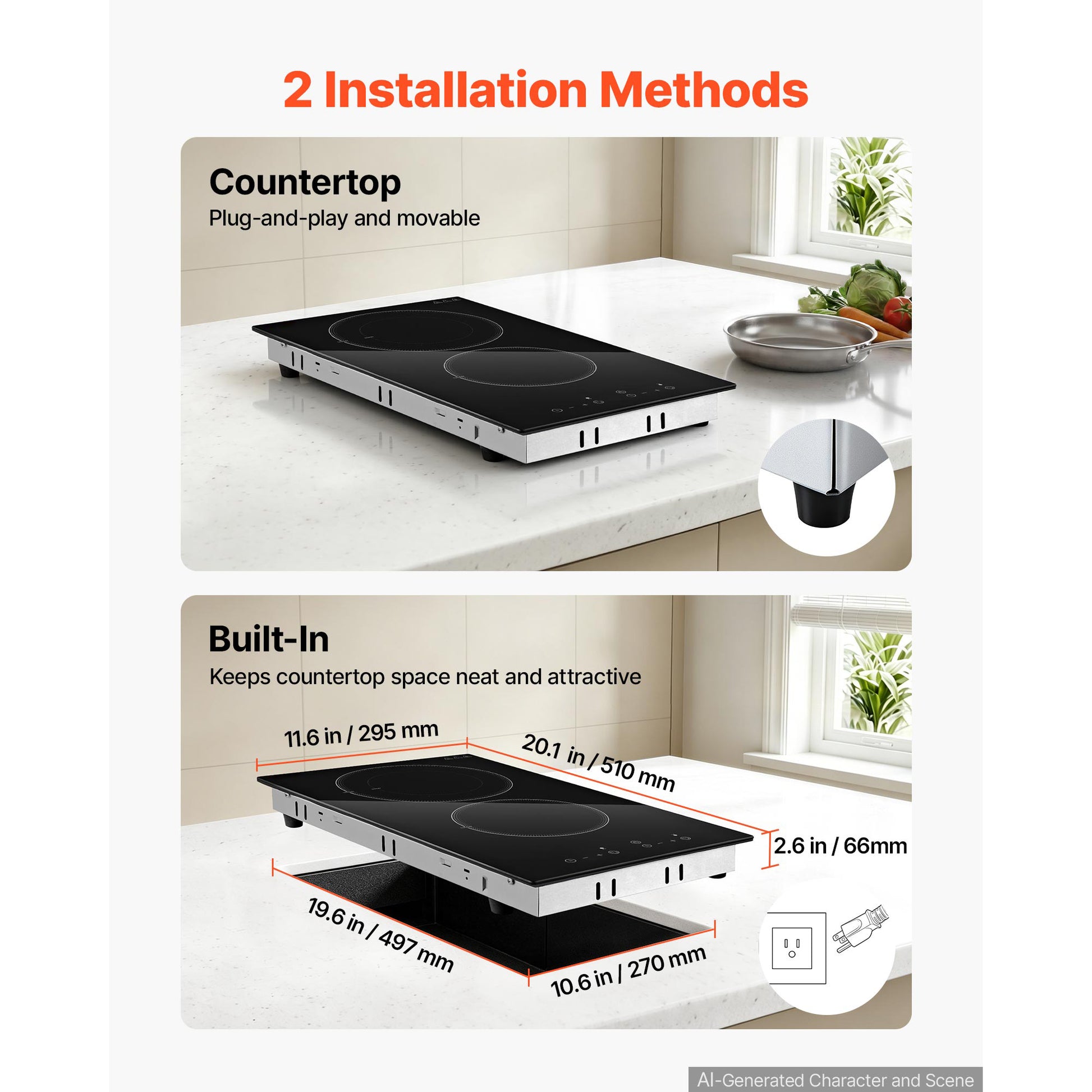 12" 2-Burner 1800W Electric Cooktop, 120V Touch Control – feature detail view