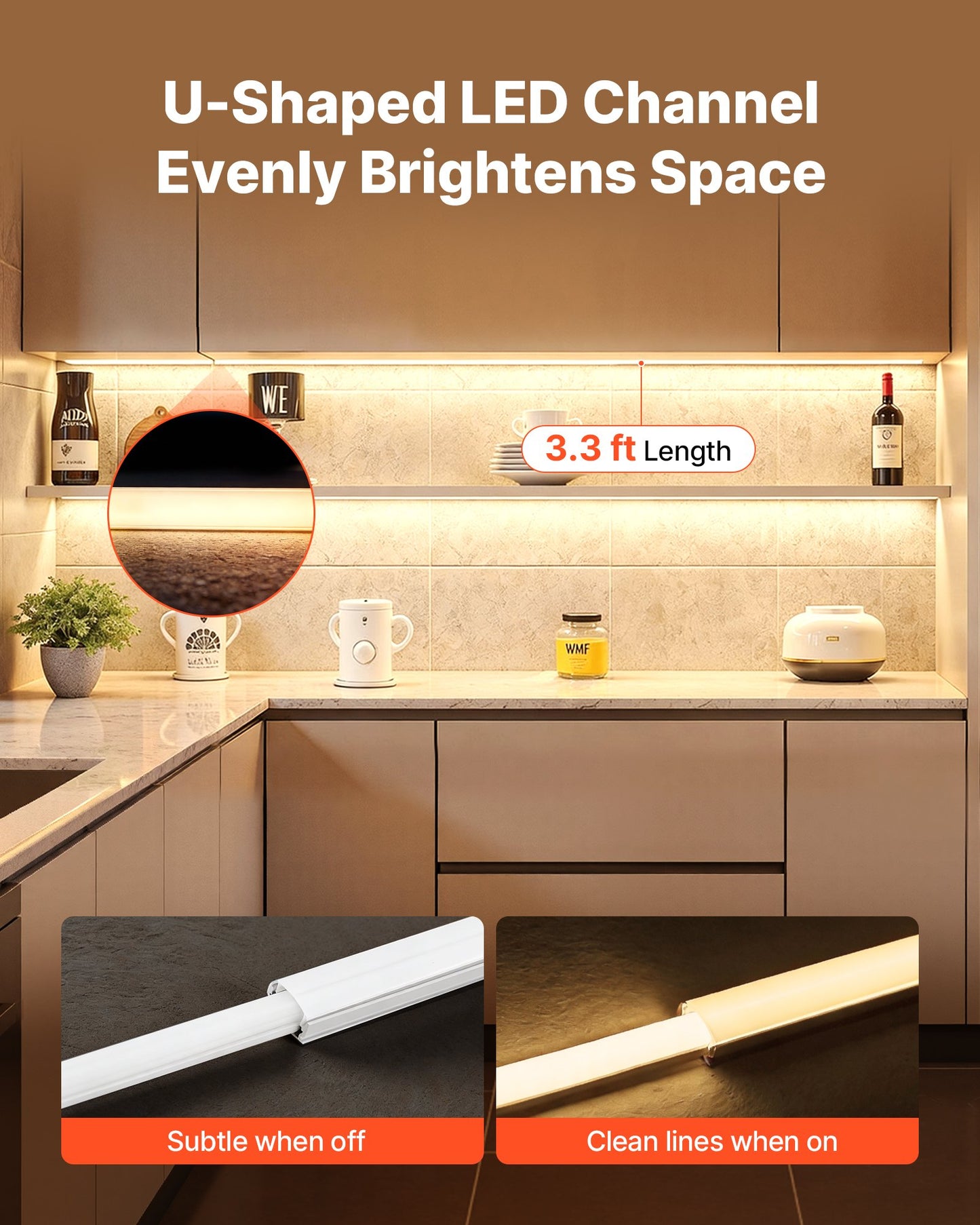 3.3 ft U-Shaped LED Aluminum Channels with Milky Covers, 6-Pack – alternate product view