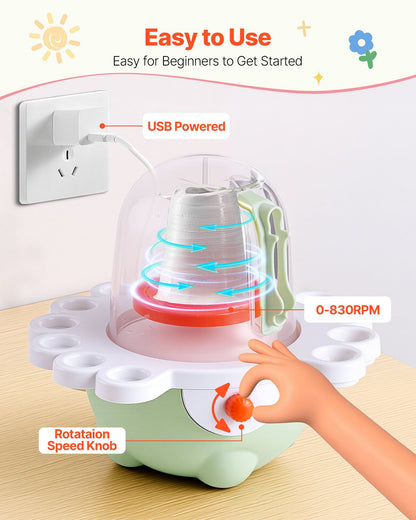 Mini Electric Pottery Wheel Kit with 2" & 3" Turntables, Green – feature detail view