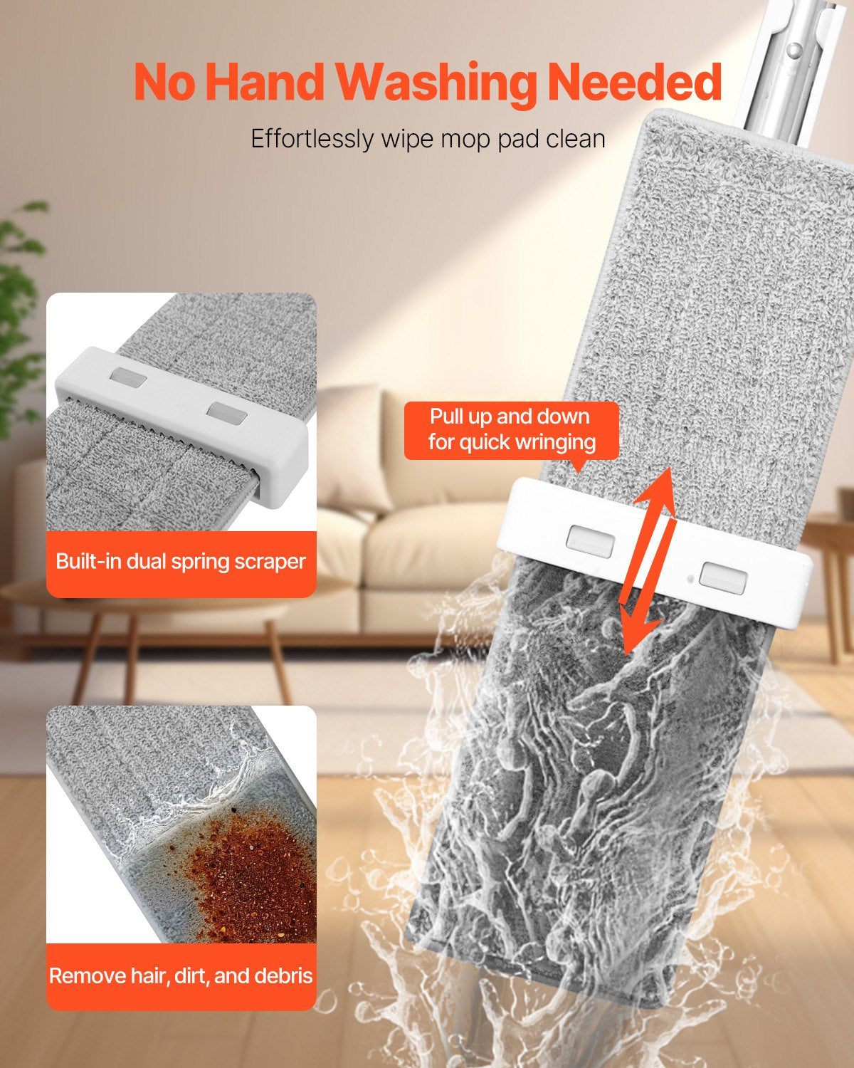 Self-Wringing Flat Mop with 4 Washable Microfiber Pads – alternate product view