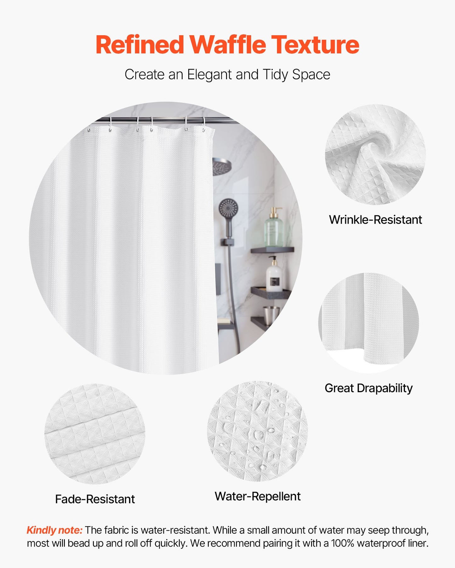 White Waffle Shower Curtain 72 x 72 in – product detail view