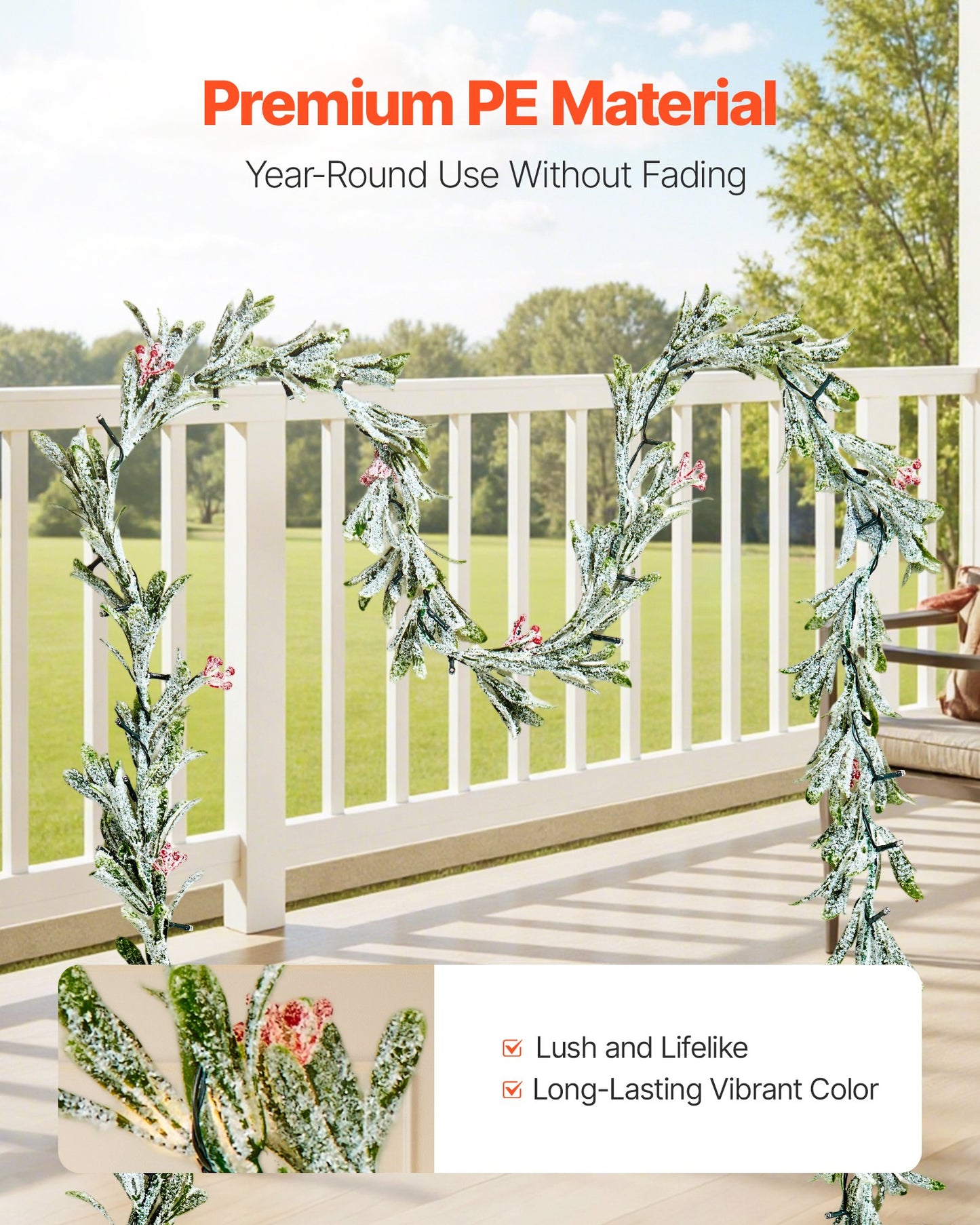 9 ft Lighted Christmas Garland with Berries, Olive Leaves & Vines – feature detail view