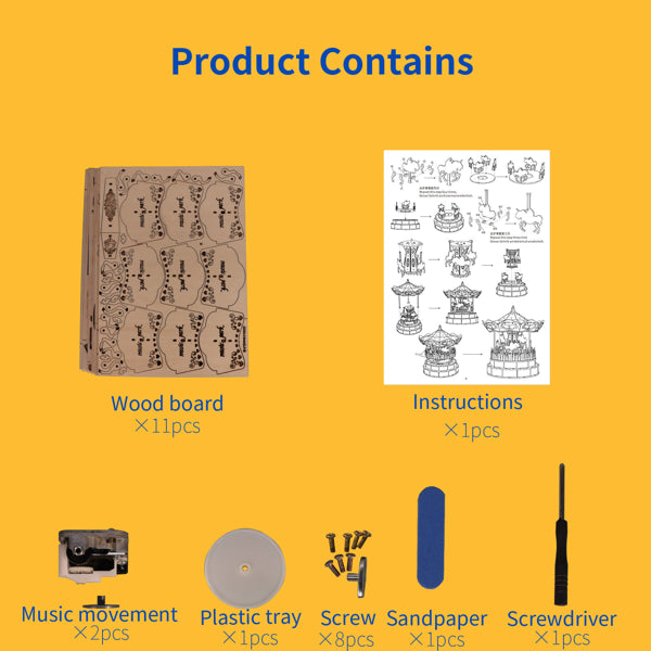 3D Wooden Carousel Music Box | DIY Puzzle Assembly Model Kit – alternate product view