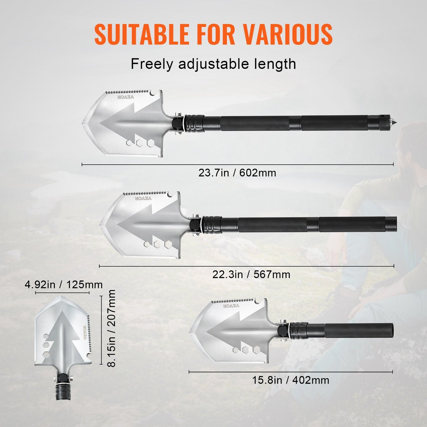 8-in-1 Folding Survival Shovel – product detail view