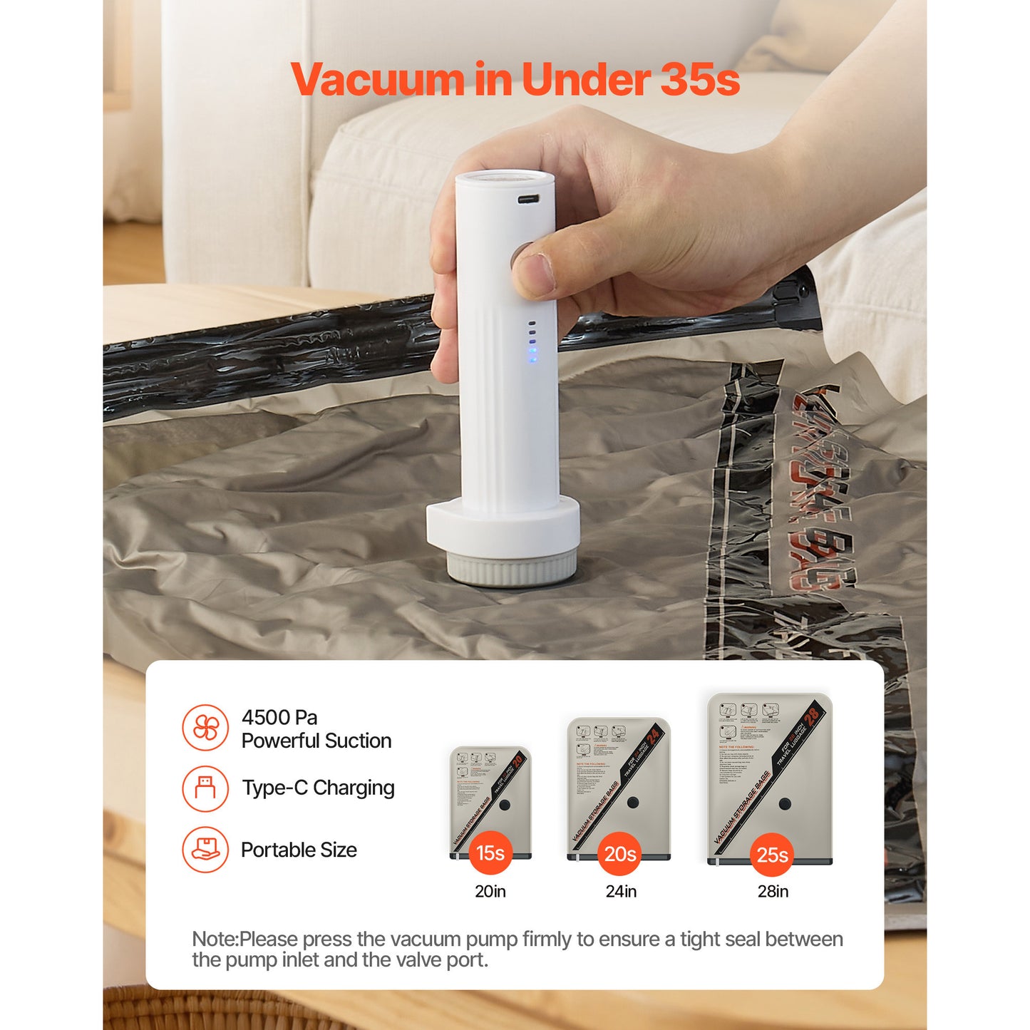16-Pack Vacuum Storage Bags with Electric Pump & Charging Cable – feature detail view