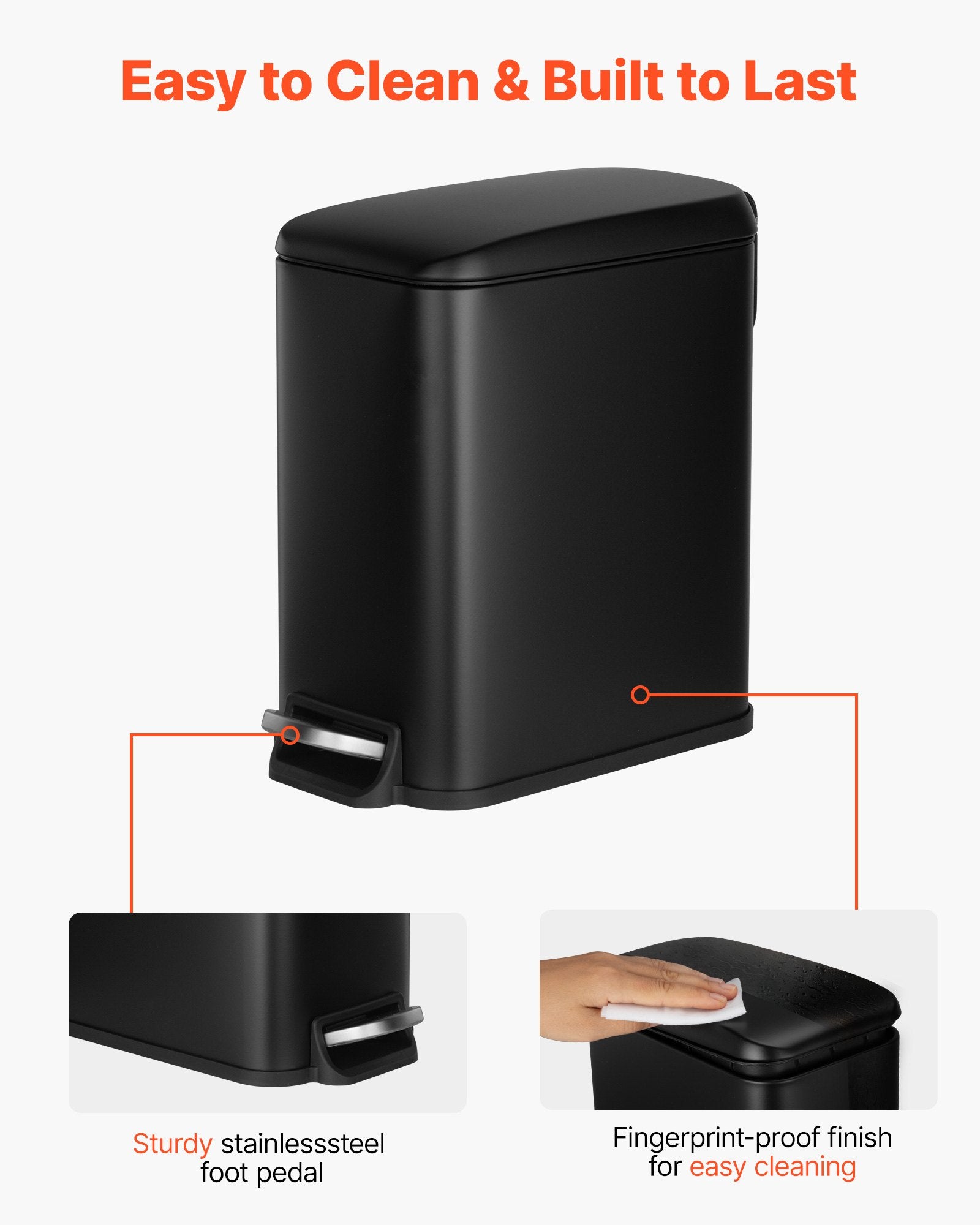 Slim 6L Bathroom Trash Can with Step Pedal, Soft-Close Lid and Removable Inner Bin – alternate product view