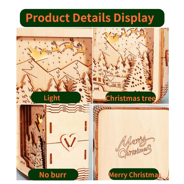 3D Wooden Christmas Puzzle Kit with Night Light | DIY Decor – product detail view