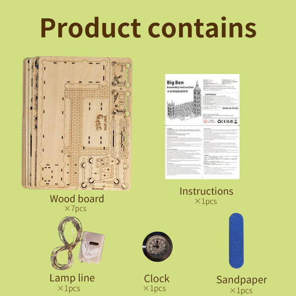 3D Wooden Big Ben Puzzle Clock | DIY Model Building Kit – alternate product view