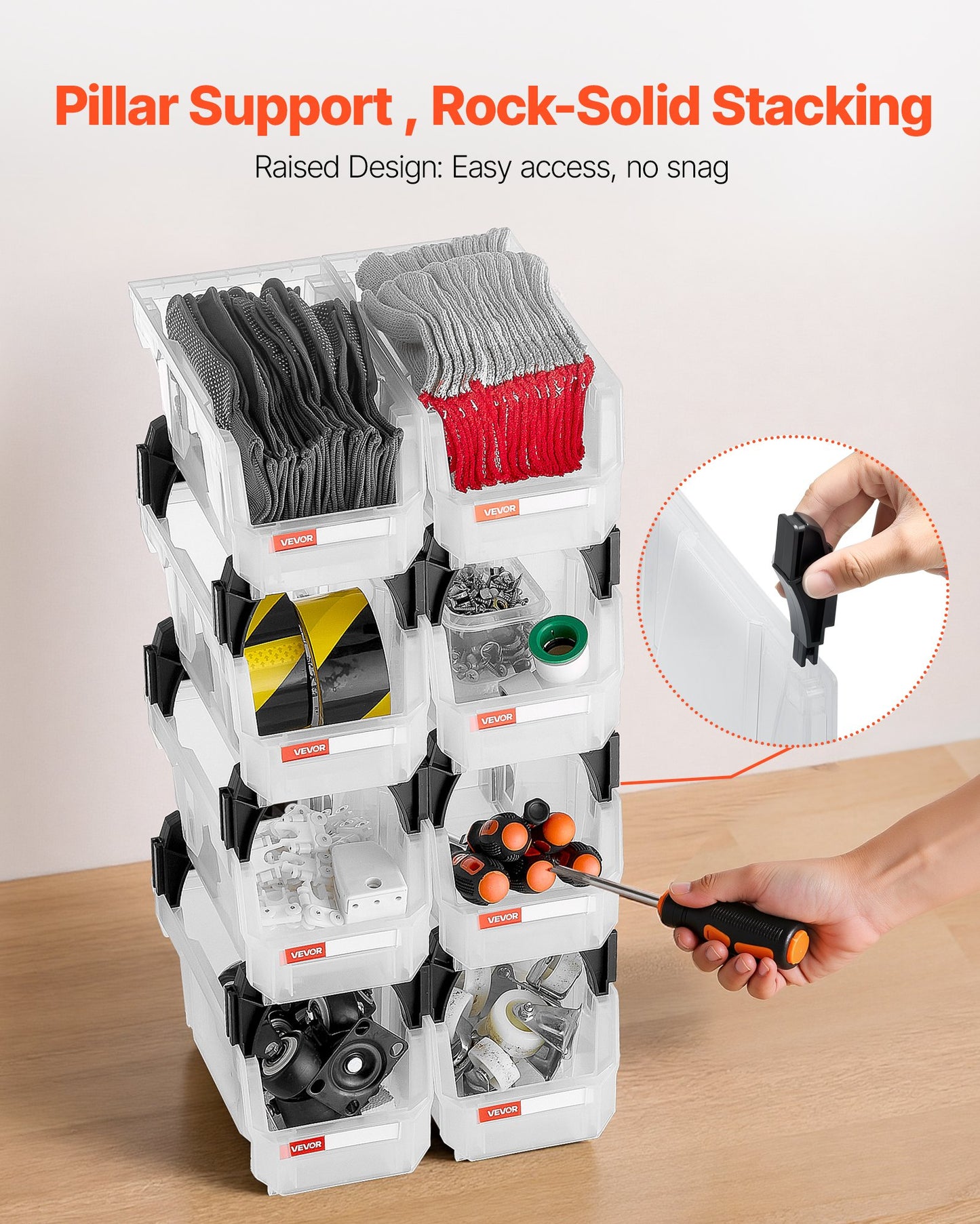 8-Pack Clear Stackable Storage Bins 10.9 x 5.5 x 5.1 in – feature detail view