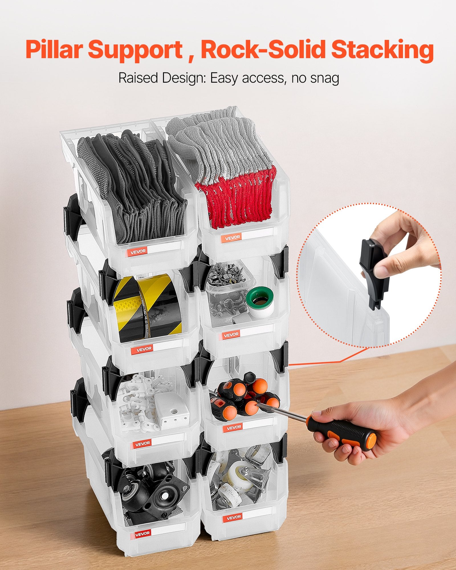 8-Pack Clear Stackable Storage Bins 10.9 x 5.5 x 5.1 in – feature detail view