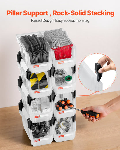 8-Pack Clear Stackable Storage Bins 10.9 x 5.5 x 5.1 in – feature detail view