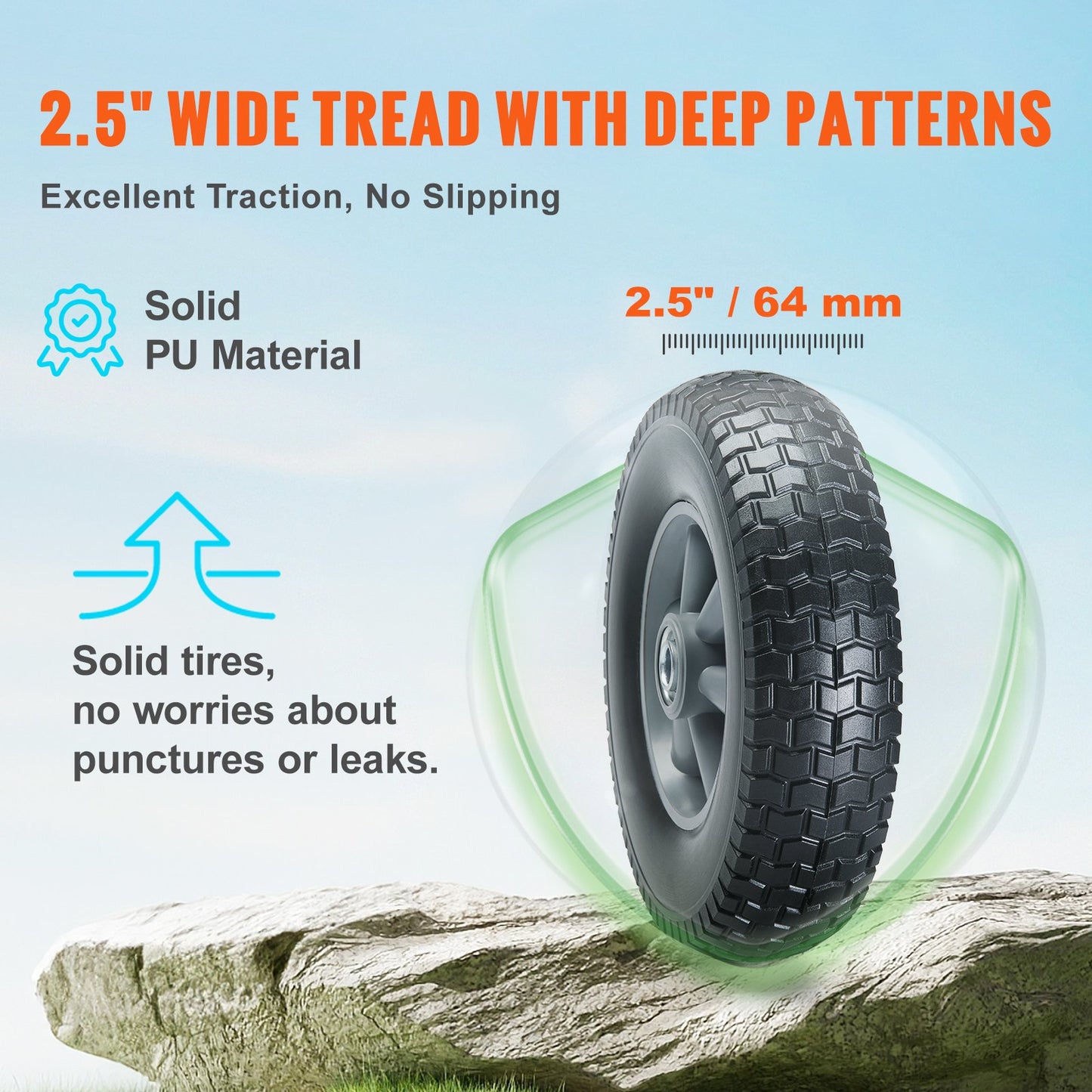 10" Flat-Free Solid PU Wheels 2-Pack for Carts & Hand Trucks – product detail view
