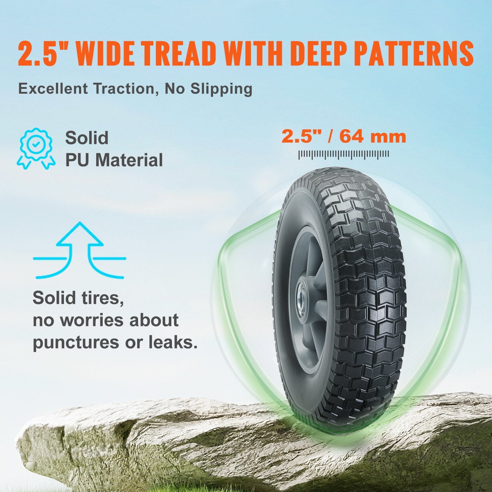 10" Flat-Free Solid PU Wheels 2-Pack for Carts & Hand Trucks – product detail view