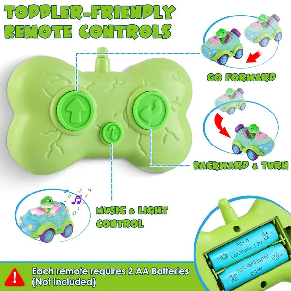 2-Pack Dinosaur RC Cars for Kids | Rechargeable Light & Music – feature detail view