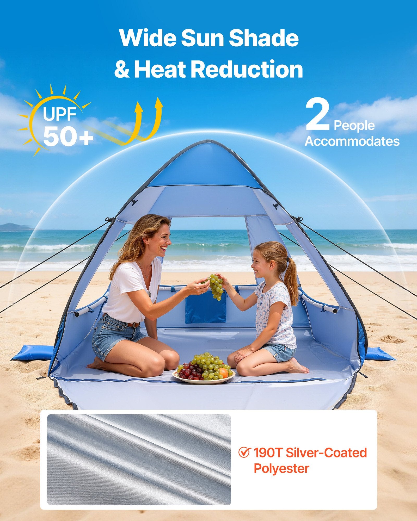 2-Person UPF 50+ Pop-Up Beach Tent with Carry Bag & Sand Pockets – in-use product view