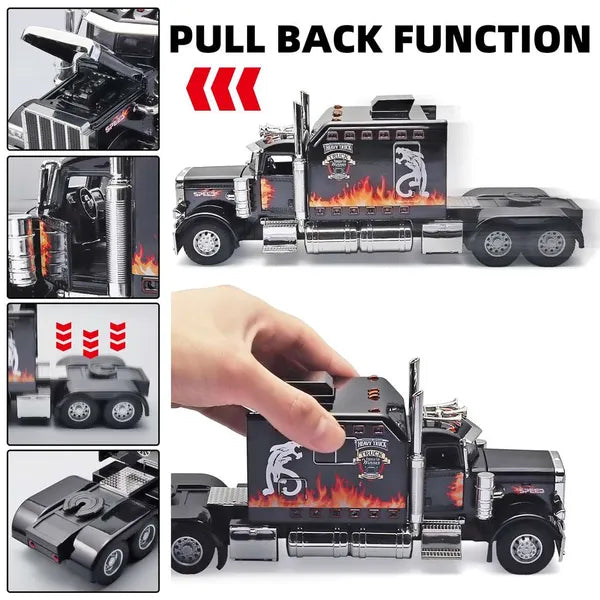 Diecast Semi Truck Toy with Trailer, Lights & Sound for Kids – feature detail view