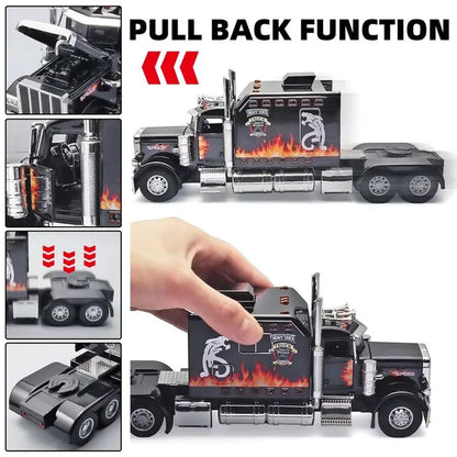 Diecast Semi Truck Toy with Trailer, Lights & Sound for Kids – feature detail view