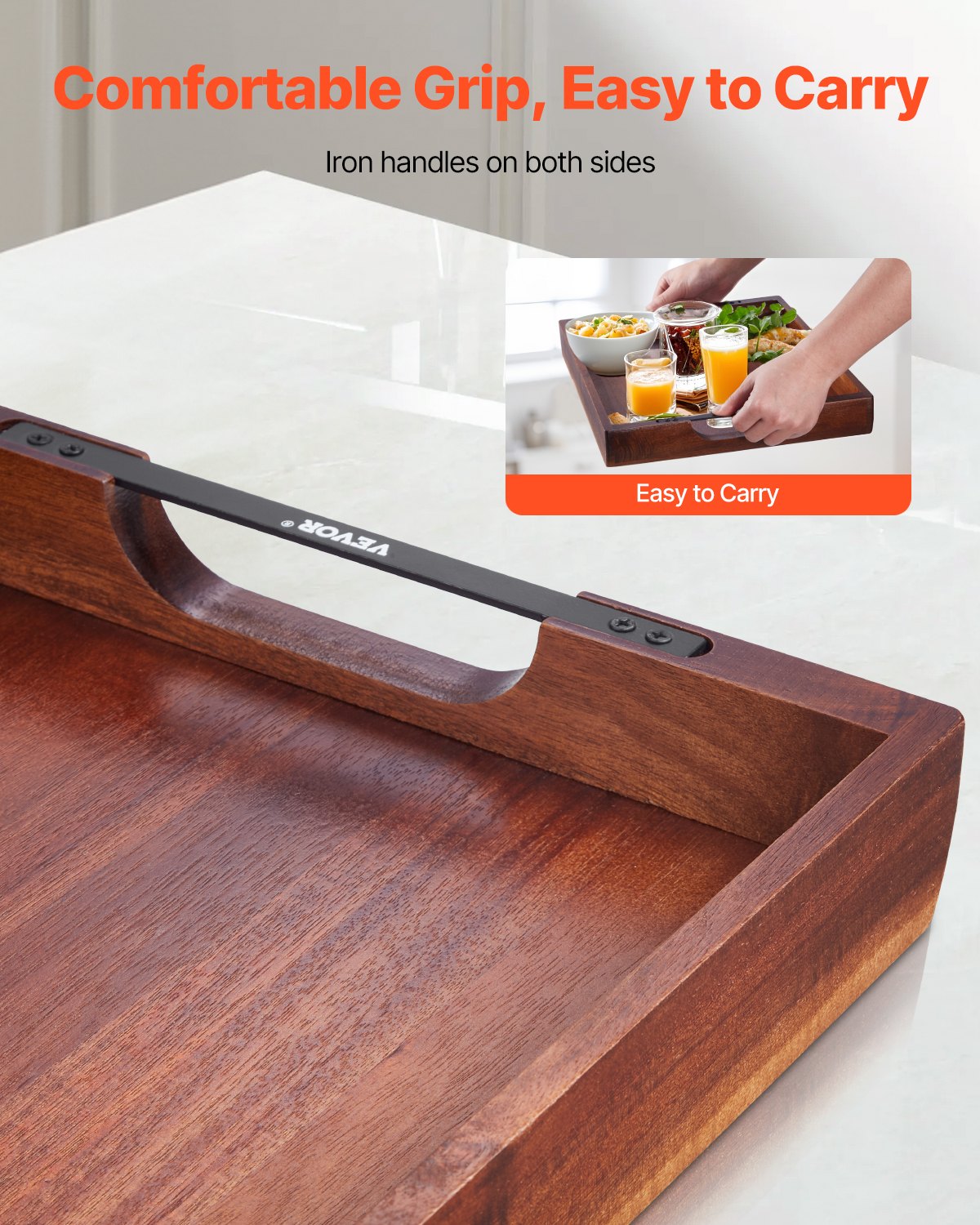 Acacia Wood Serving Tray 17 x 12.2 in with Handles – additional product view