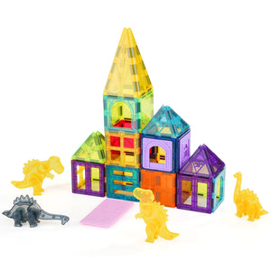 56-Piece Magnetic Dinosaur Tile Building Set – main product view