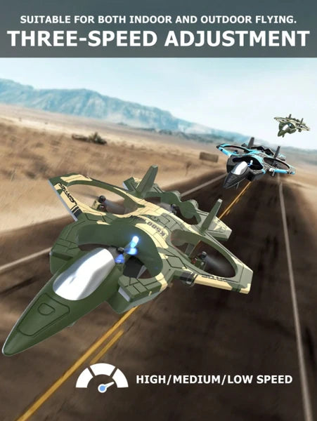 RC Fighter Jet Drone Set with Hovering, Flips & Speed Control – feature detail view