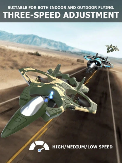 RC Fighter Jet Drone Set with Hovering, Flips & Speed Control – feature detail view