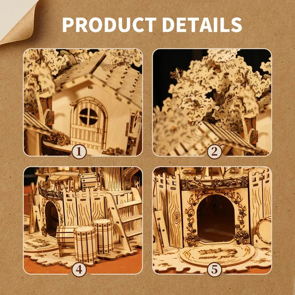 3D Wooden Tree House Puzzle Kit | DIY Model Building Craft – feature detail view