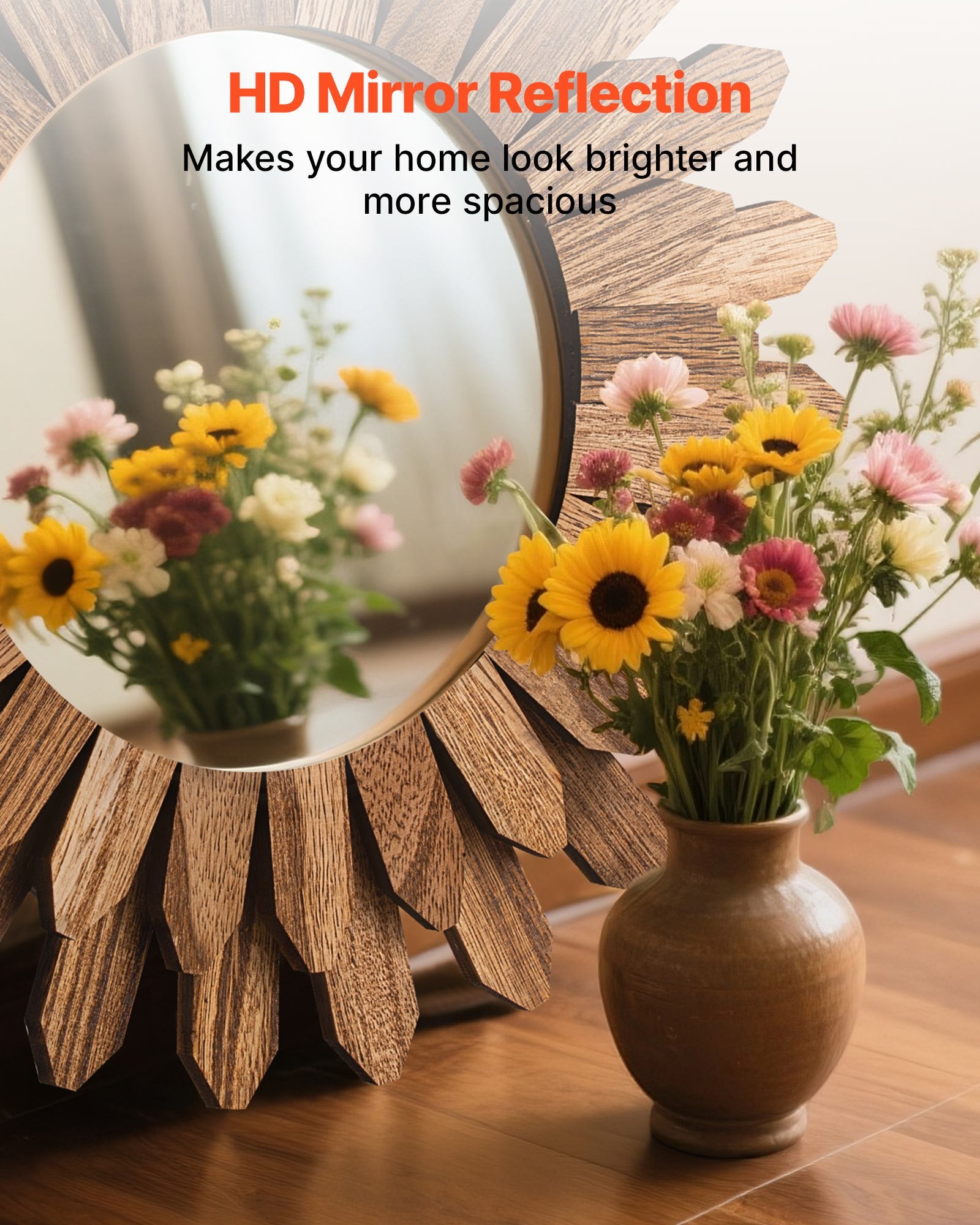 12 in Rustic Wood Wall Mirror – product detail view