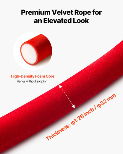 5 ft Red Velvet Stanchion Ropes with Gold Hooks, 4-Pack – feature detail view