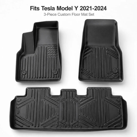 Tesla Model Y Floor Mats 2021-2024 | 3-Piece All-Weather TPE Liner Set – main product view