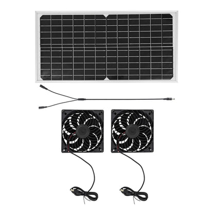 Solar Powered Vent Fan 16W Panel Dual Exhaust Fan Greenhouse Chicken Coop Kit