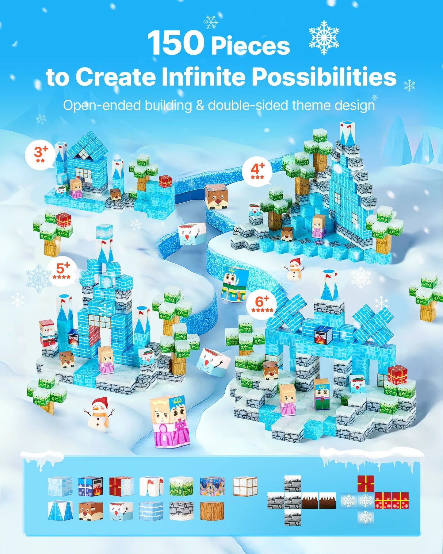 Magnetic Building Cubes 150-Piece Ice Castle Set STEM Building Toy Ages 5-9