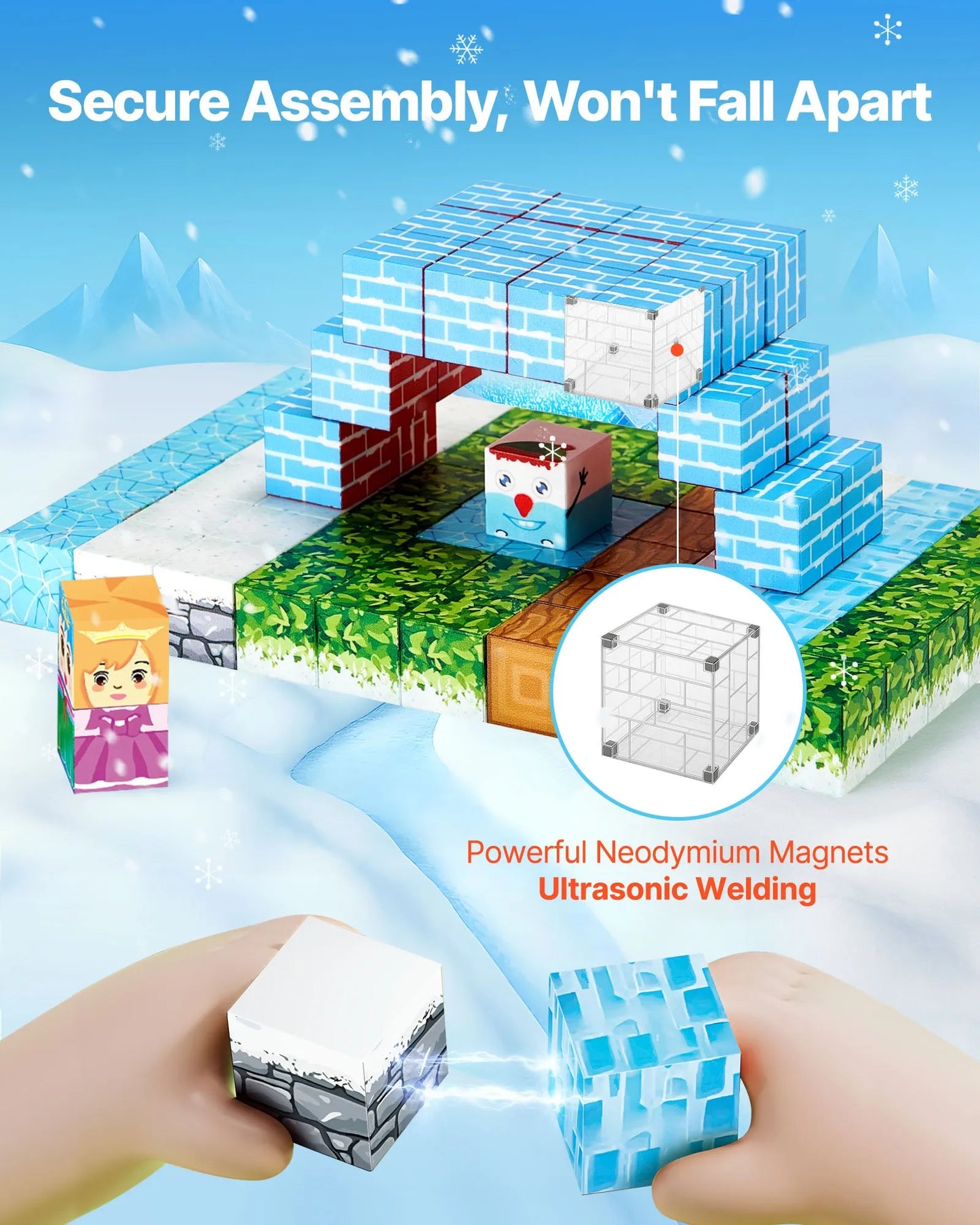 Magnetic Building Cubes 150-Piece Ice Castle Set STEM Building Toy Ages 5-9