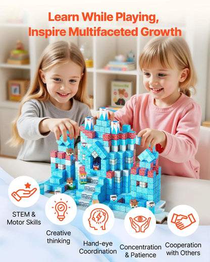 Magnetic Building Cubes 150-Piece Ice Castle Set STEM Building Toy Ages 5-9