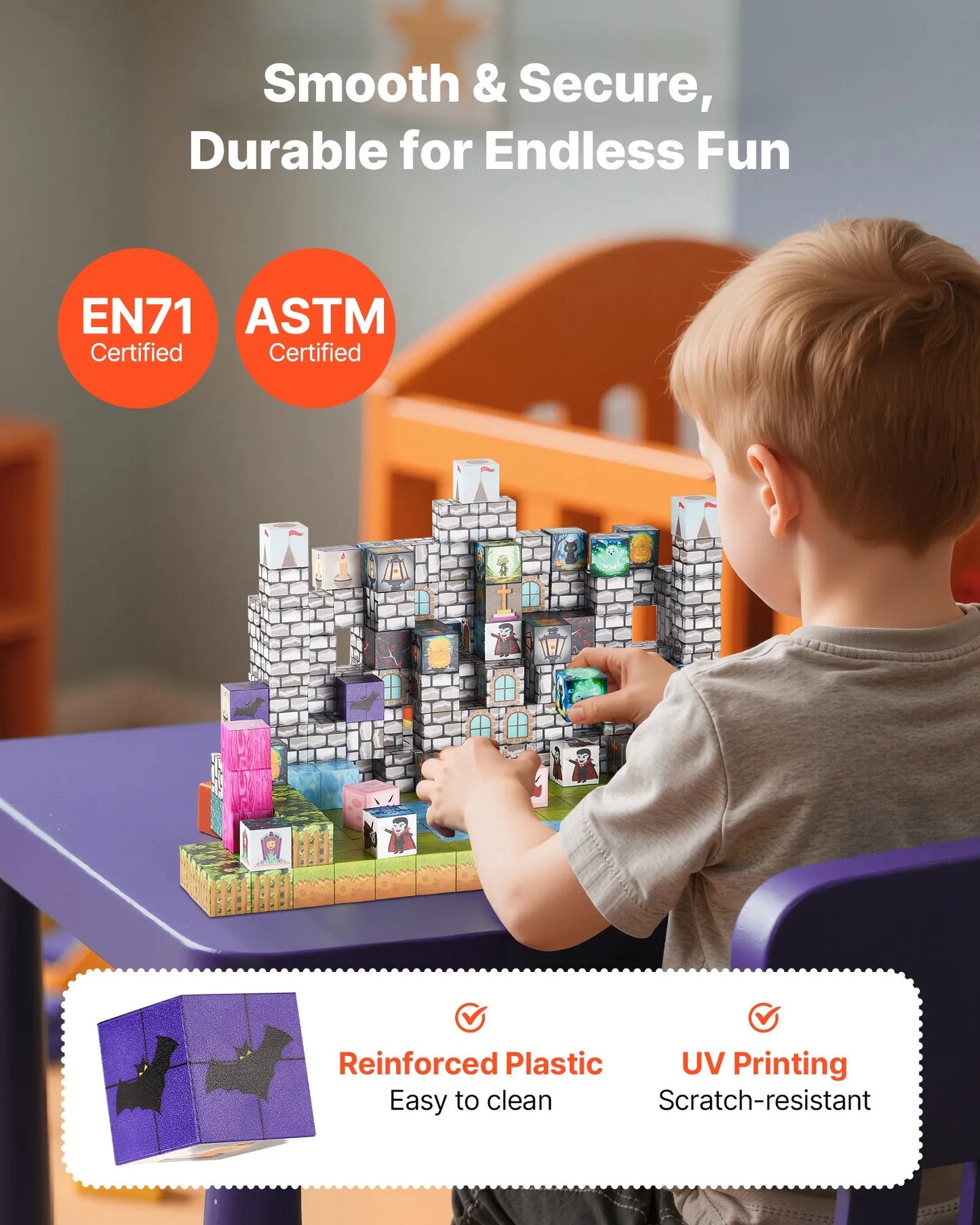 Halloween Magnetic Building Cubes 100-Piece Castle & Graveyard Set Ages 3+