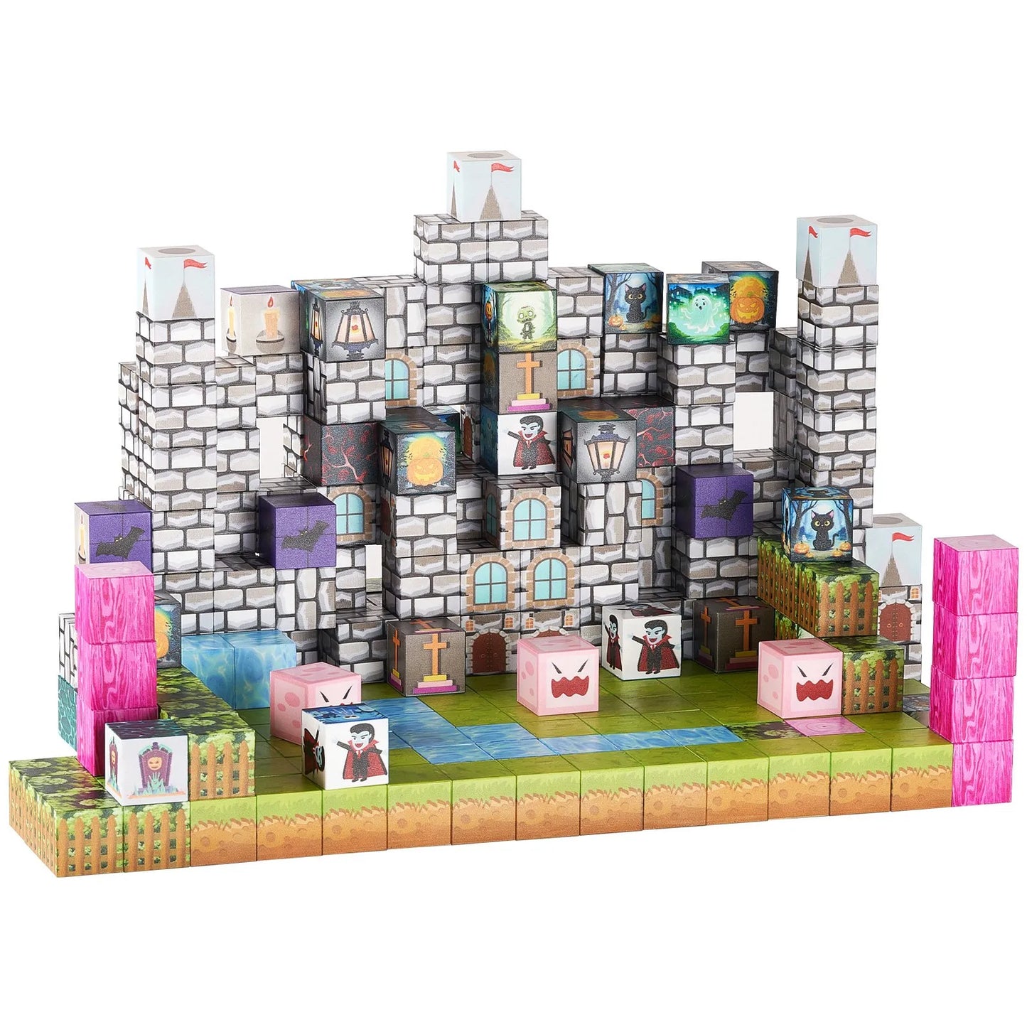 Halloween Magnetic Building Cubes 100-Piece Castle & Graveyard Set Ages 3+