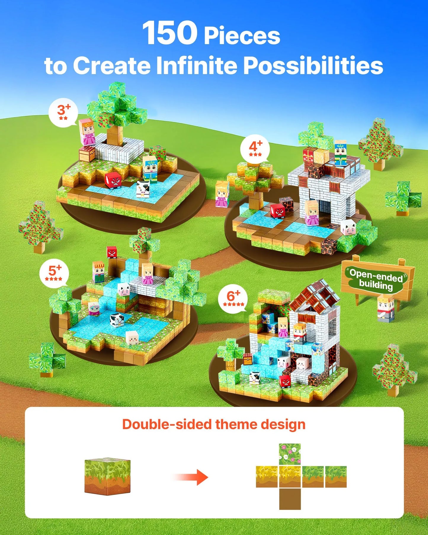 Magnetic Building Blocks Castle Set 150 Pc – Montessori STEM Toy Kids 3+