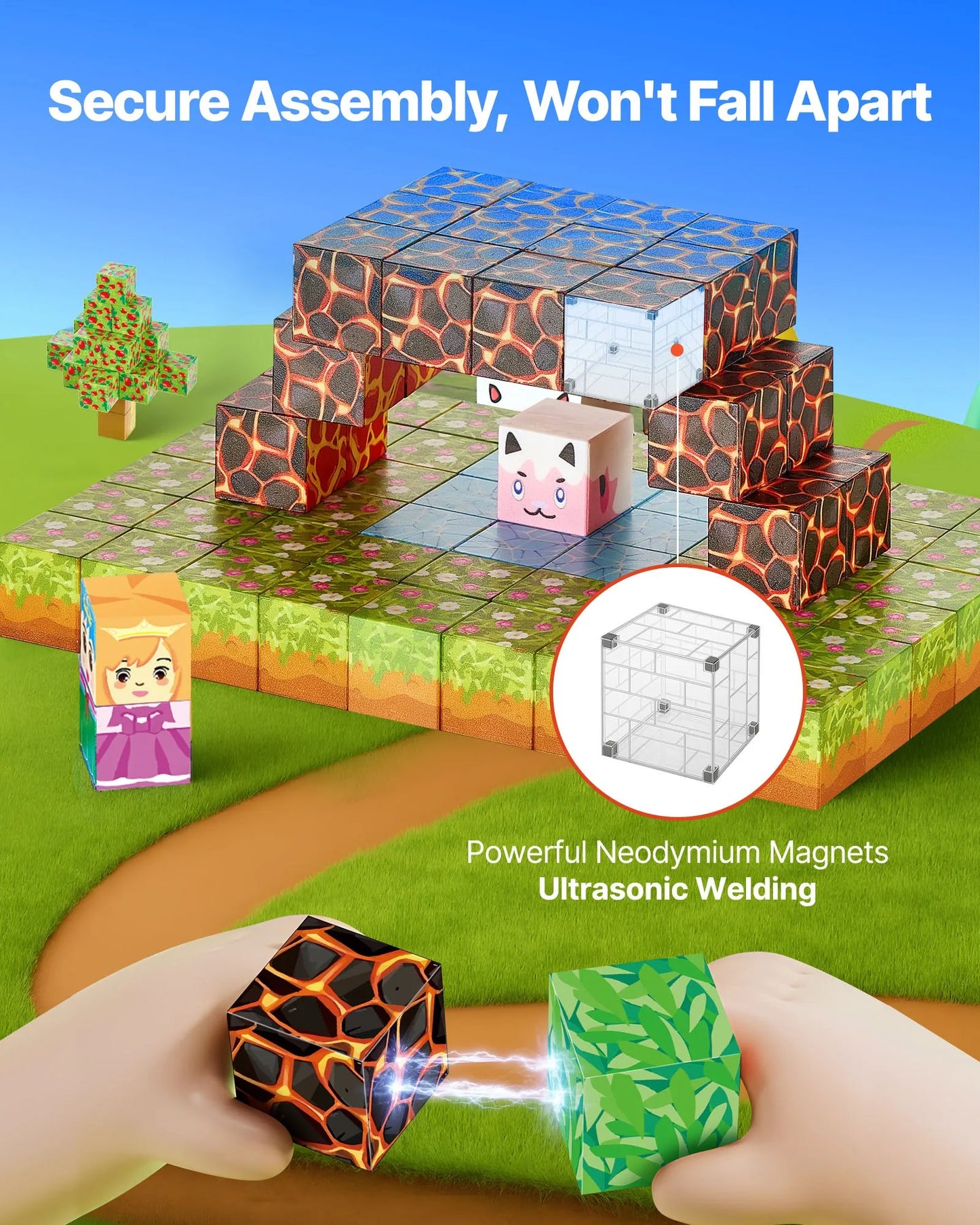 Magnetic Building Blocks Castle Set 150 Pc – Montessori STEM Toy Kids 3+