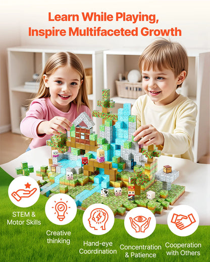 Magnetic Building Blocks Castle Set 150 Pc – Montessori STEM Toy Kids 3+