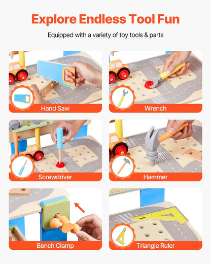 Wooden Kids Workbench 62 Pc Tool Bench Set – STEM Toy for Boys & Girls 3+