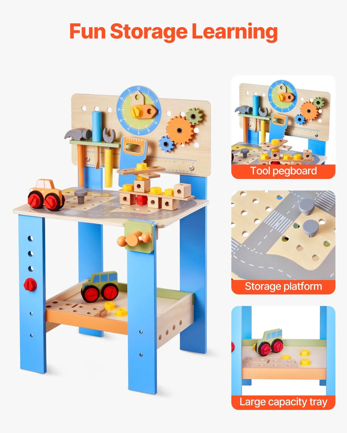 Wooden Kids Workbench 62 Pc Tool Bench Set – STEM Toy for Boys & Girls 3+