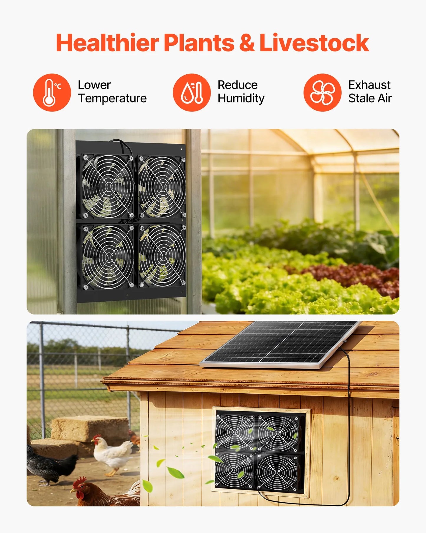 Solar Powered Exhaust Fan for Greenhouse & Chicken Coop – product detail view