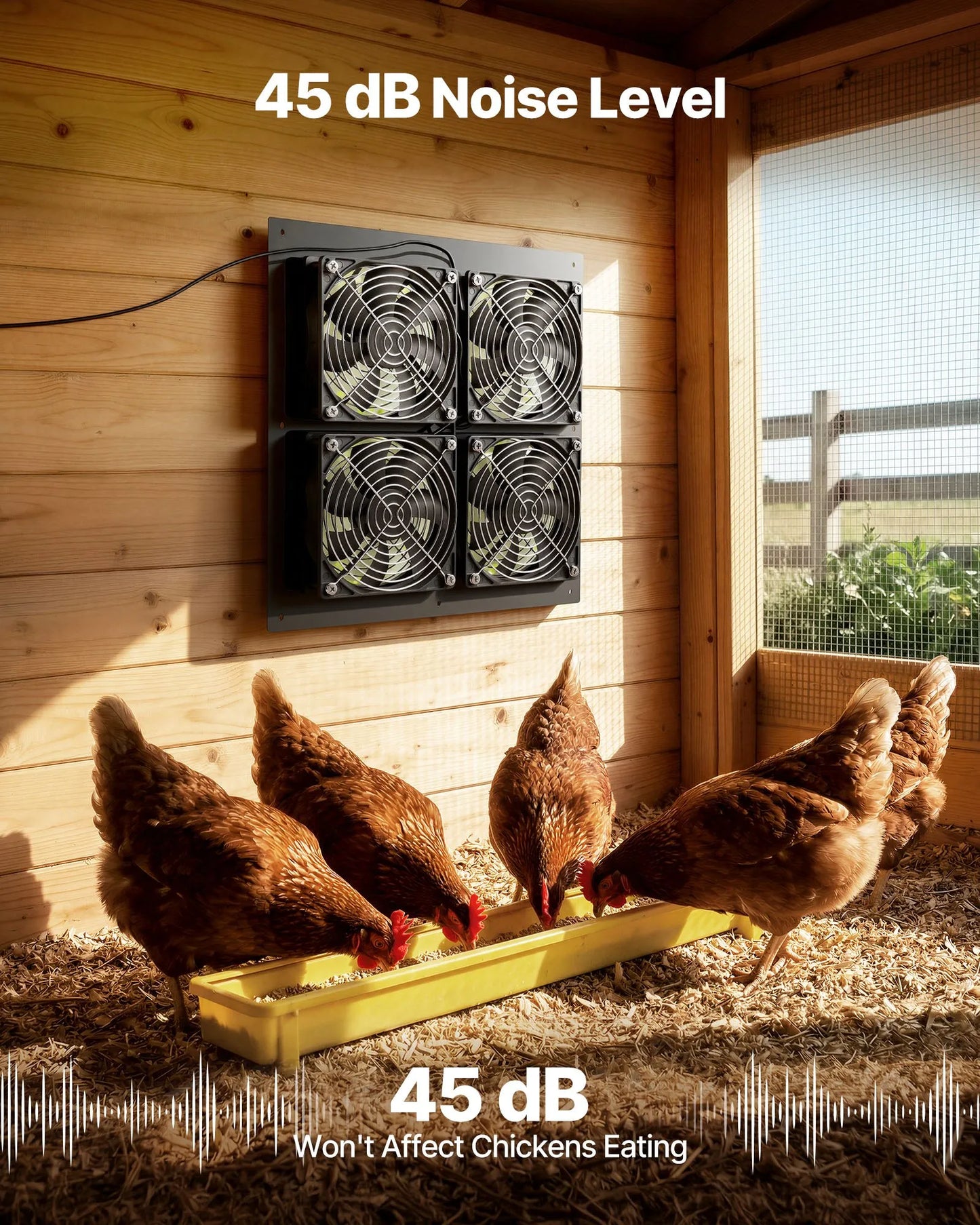 Solar Powered Exhaust Fan for Greenhouse & Chicken Coop – in-use product view