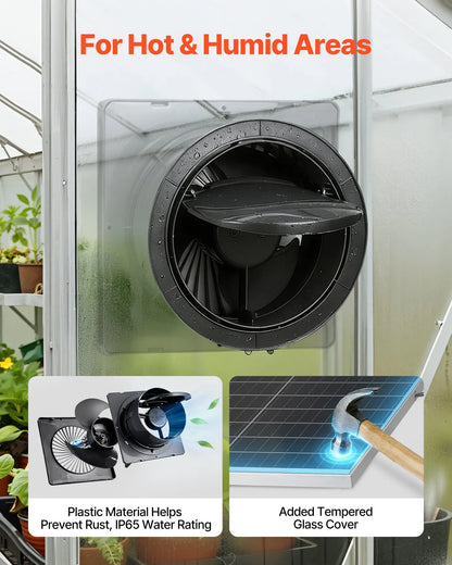 25W Solar Panel Exhaust Fan, 220 CFM 2030 RPM, IP65, for Chicken Coop, Greenhouse & Shed