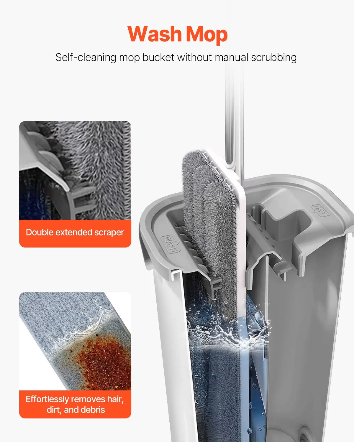 Flat Mop and Bucket with Wringer Set | Hands-Free Dual Chamber – alternate product view